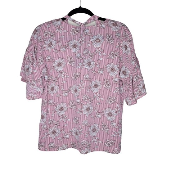 B Collection By Bobeau NWT Pink Floral Striped Criss Cross Bell Sleeves Size S - Picture 4 of 6